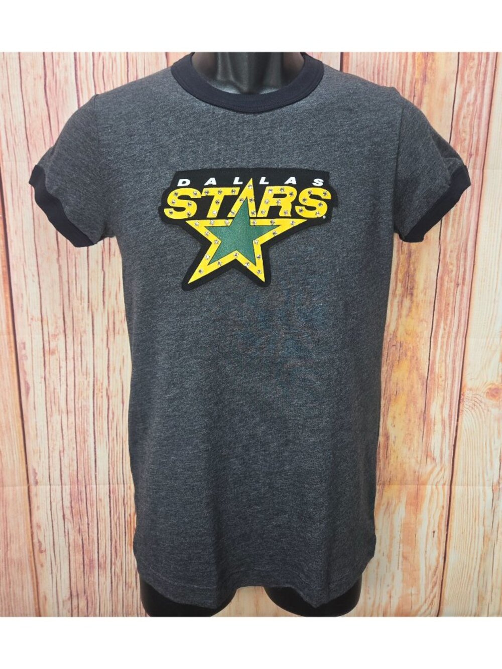 Dallas Stars Gray Ringer Girls T-Shirt Majestic Threads Large